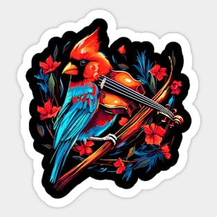 Cardinal Bird Playing Violin Sticker